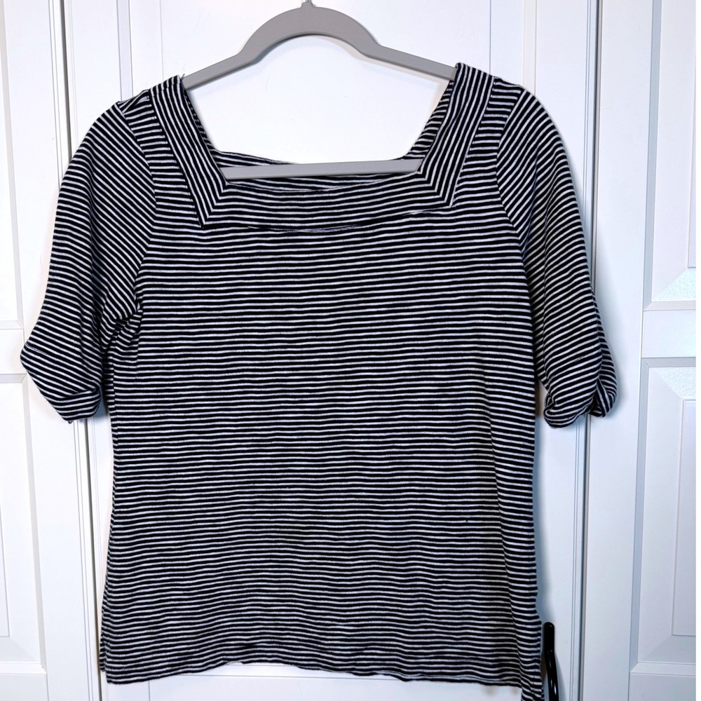 Talbots Navy Blue White Striped Square Neck Short Sleeve Cotton Modal‎ Top S